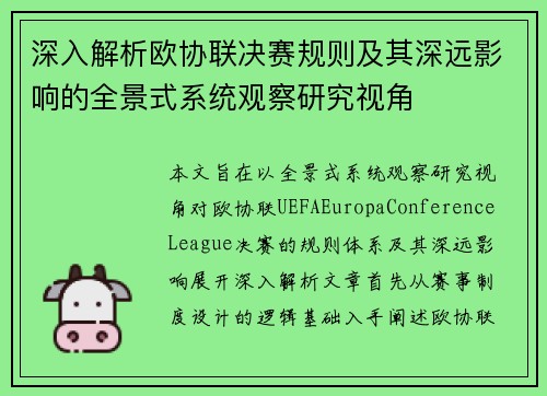 深入解析欧协联决赛规则及其深远影响的全景式系统观察研究视角
